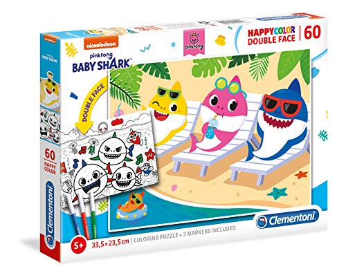 Clementoni 26094 Baby Shark Double Face Coloring Supercolor Puzzle zum Ausmalen von Clementoni