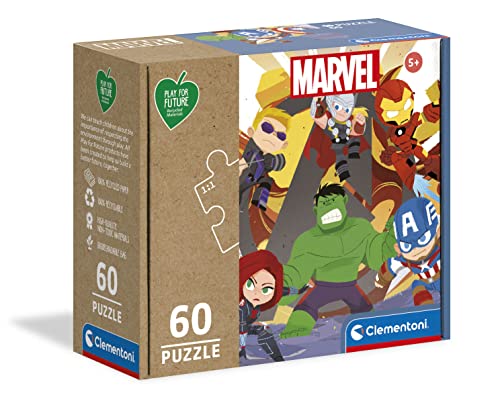 Clementoni - 26101 - Supercolor Puzzle Marvel Avengers - 60 Teile Ab 5 Jahren - Play for Future, buntes Kinderpuzzle mit besonderer Leuchtkraft & Farbintensität, Geschicklichkeitsspiel für Kinder von Clementoni