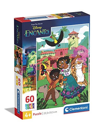 Clementoni - 26192 - Supercolor Puzzle - Disney Encanto - Puzzle 60 Teile Ab 5 Jahren, Buntes Kinderpuzzle Mit Besonderer Leuchtkraft & Farbintensität, Geschicklichkeitsspiel Für Kinder von Clementoni