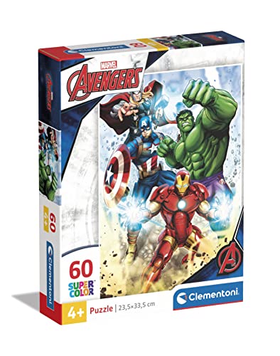 Clementoni - 26193 - Supercolor Puzzle - Marvel Avengers - Puzzle 60 Teile Ab 5 Jahren, Buntes Kinderpuzzle Mit Besonderer Leuchtkraft & Farbintensität, Geschicklichkeitsspiel Für Kinder von Clementoni