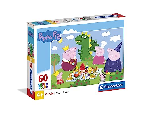 Clementoni - 26204 - Supercolor Puzzle - Peppa Pig - Puzzle 60 Teile Ab 4 Jahren, Buntes Kinderpuzzle Mit Besonderer Leuchtkraft & Farbintensität, Geschicklichkeitsspiel Für Kinder von Clementoni