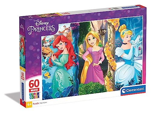 Clementoni 26416 Maxi Princess – Puzzle 60 Teile ab 4 Jahren, farbenfrohes Kinderpuzzle mit extra großen Puzzleteilen, Geschicklichkeitsspiel für Kinder von Clementoni