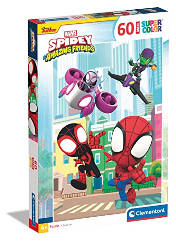 Clementoni - 26476 - Supercolor Puzzle - Marvel Spidey & His Amazing Friends - Puzzle 60 Maxi Teile Ab 4 Jahren, Buntes Kinderpuzzle Mit Besonderer Leuchtkraft, Geschicklichkeitsspiel Für Kinder von Clementoni