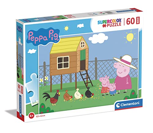 Clementoni - 26590 - Supercolor Puzzle - Peppa Pig - Puzzle 60 Maxi Teile Ab 4 Jahren, Buntes Kinderpuzzle Mit Besonderer Leuchtkraft & Farbintensität, Geschicklichkeitsspiel Für Kinder von Clementoni