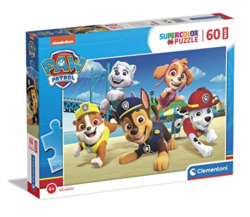 Clementoni - 26591 - Supercolor Puzzle - Paw Patrol - Puzzle 60 Maxi Teile Ab 4 Jahren, Buntes Kinderpuzzle Mit Besonderer Leuchtkraft & Farbintensität, Geschicklichkeitsspiel Für Kinder von Clementoni