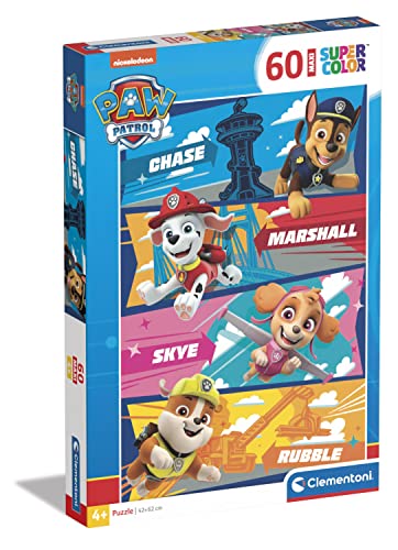 Clementoni - 26592 - Supercolor Puzzle - Paw Patrol - Puzzle 60 Maxi Teile Ab 4 Jahren, Buntes Kinderpuzzle Mit Besonderer Leuchtkraft & Farbintensität, Geschicklichkeitsspiel Für Kinder von Clementoni