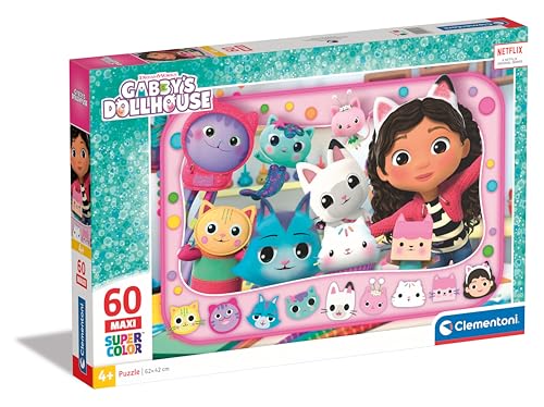 Clementoni Gabby's Dollhouse Kinder Puzzle 60 Maxi Teile - Puzzle 33,5 x 23,5 cm für Kinder ab 4 Jahre - Geschicklichkeitsspiel Cartoon Puzzle 26598 von Clementoni