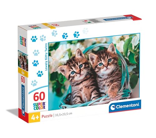 Clementoni Lovely Kitty Twins Kinder Puzzle 60 Maxi Teile - Puzzle 33,5 x 23,5 cm für Kinder 4 Jahre - Geschicklichkeitsspiel Cartoon Puzzle - 26599 von Clementoni