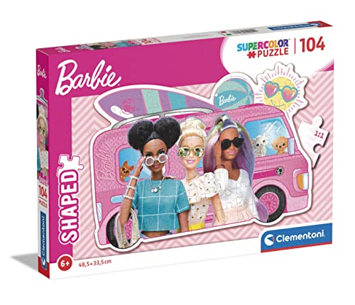 Clementoni - 27162 - Supercolor Puzzle Shaped Barbie - Puzzle 104 Teile Ab 6 Jahren, buntes Kinderpuzzle mit besonderer Leuchtkraft & Farbintensität, Geschicklichkeitsspiel für Kinder von Clementoni