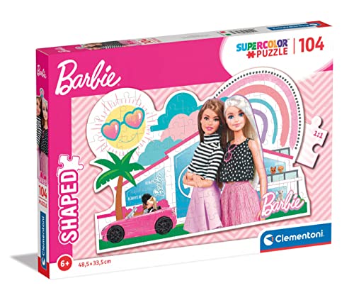 Clementoni - 27163 - Supercolor Puzzle Shaped Barbie - Puzzle 104 Teile Ab 6 Jahren, buntes Kinderpuzzle mit besonderer Leuchtkraft & Farbintensität, Geschicklichkeitsspiel für Kinder von Clementoni