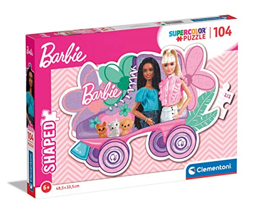 Clementoni - 27164 - Supercolor Puzzle Shaped Barbie - Puzzle 104 Teile Ab 6 Jahren, buntes Kinderpuzzle mit besonderer Leuchtkraft & Farbintensität, Geschicklichkeitsspiel für Kinder von Clementoni