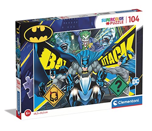 Clementoni - 27174 - Supercolor Puzzle - Batman - Puzzle 104 Teile Ab 6 Jahren, Buntes Kinderpuzzle Mit Besonderer Leuchtkraft & Farbintensität, Geschicklichkeitsspiel Für Kinder von Clementoni