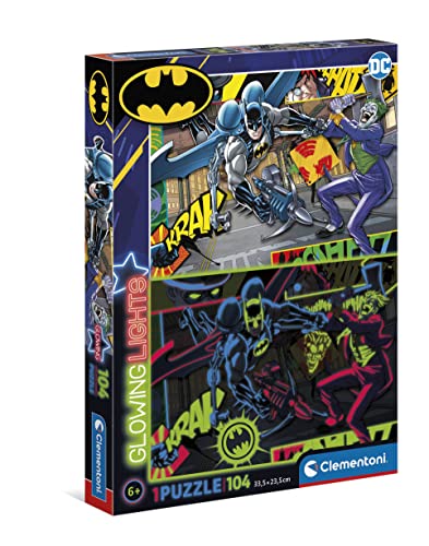 Clementoni - 27175 - Glowing Lights - Batman - Puzzle 104 Teile Ab 6 Jahren, Buntes Kinderpuzzle Mit Besonderer Leuchtkraft & Farbintensität, Geschicklichkeitsspiel Für Kinder von Clementoni