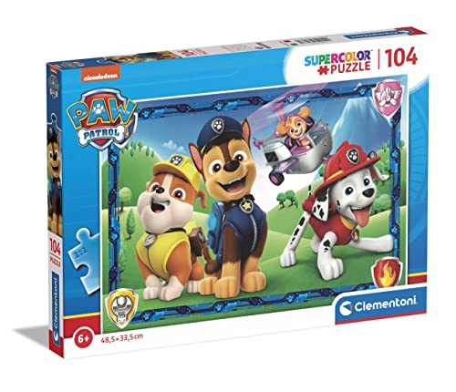 Clementoni - 27177 - Supercolor Puzzle - Paw Patrol - Puzzle 104 Teile Ab 6 Jahren, Buntes Kinderpuzzle Mit Besonderer Leuchtkraft & Farbintensität, Geschicklichkeitsspiel Für Kinder von Clementoni