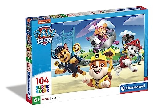 Clementoni - 27265 - Supercolor Puzzle - Paw Patrol - Puzzle 104 Teile Ab 6 Jahren, Buntes Kinderpuzzle Mit Besonderer Leuchtkraft & Farbintensität, Geschicklichkeitsspiel Für Kinder von Clementoni