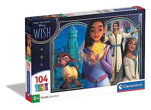 Clementoni - 27269 - Supercolor Puzzle - Disney Wish - Puzzle 104 Teile Ab 6 Jahren, Buntes Kinderpuzzle Mit Besonderer Leuchtkraft & Farbintensität, Geschicklichkeitsspiel Für Kinder von Clementoni