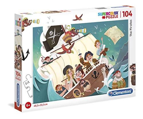 Clementoni 27278 Supercolor Piraten – Puzzle 104 Teile ab 6 Jahren, buntes Kinderpuzzle mit besonderer Leuchtkraft & Farbintensität, Geschicklichkeitsspiel für Kinder von Clementoni