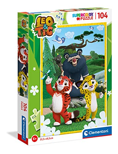 Clementoni - 27547 - Supercolor Puzzle Leo & Tig - Puzzle 104 Teile Ab 6 Jahren, buntes Kinderpuzzle mit besonderer Leuchtkraft & Farbintensität, Geschicklichkeitsspiel für Kinder von Clementoni