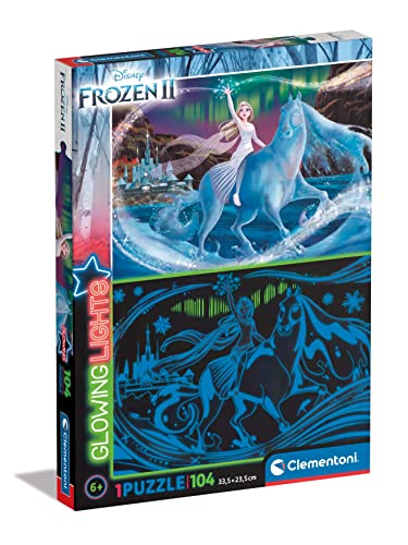 Clementoni - 27548 - Supercolor Puzzle Glowing Lights - Disney Frozen 2-104 Teile Ab 6 Jahren, buntes Kinderpuzzle mit besonderer Leuchtkraft & Farbintensität, Geschicklichkeitsspiel für Kinder von Clementoni