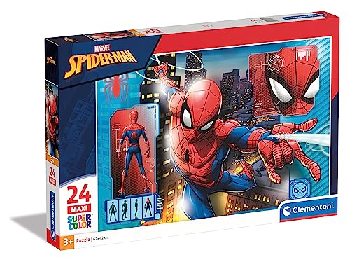 Clementoni 28507 Maxi Spiderman – Puzzle 24 Teile ab 3 Jahren, farbenfrohes Kinderpuzzle mit extra großen Puzzleteilen, Geschicklichkeitsspiel für Kinder von Clementoni