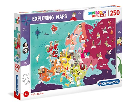 Clementoni 29061 Supercolor Berühmte Persönlichkeiten Europas – Puzzle 250 Teile ab 7 Jahren, buntes Kinderpuzzle mit besonderer Leuchtkraft & Farbintensität, Geschicklichkeitsspiel für Kinder von Clementoni