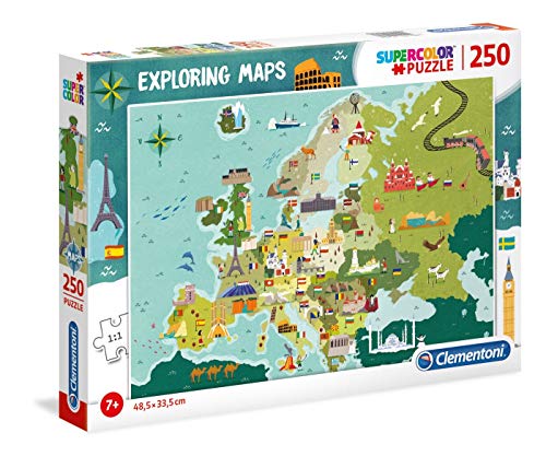 Clementoni 29062 Supercolor Berühmte Orte Europas – Puzzle 250 Teile ab 7 Jahren, buntes Kinderpuzzle mit besonderer Leuchtkraft & Farbintensität, Geschicklichkeitsspiel für Kinder von Clementoni