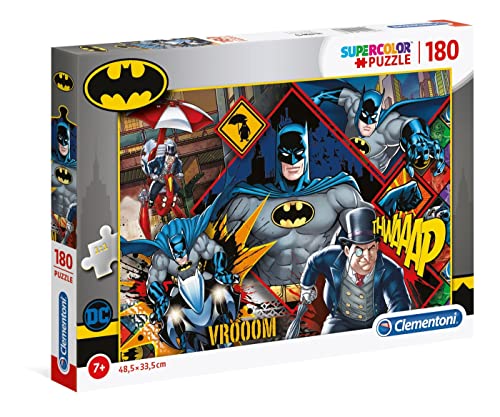 Clementoni 29108 Supercolor Batman – Puzzle 180 Teile ab 7 Jahren, buntes Kinderpuzzle mit besonderer Leuchtkraft & Farbintensität, Geschicklichkeitsspiel für Kinder von Clementoni