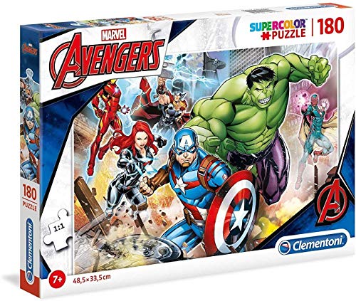 Clementoni 29295 Supercolor The Avengers – Puzzle 180 Teile ab 7 Jahren, buntes Kinderpuzzle mit besonderer Leuchtkraft & Farbintensität, Geschicklichkeitsspiel für Kinder von Clementoni