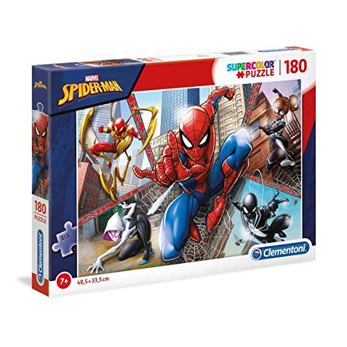 Clementoni 29302 Supercolor Spiderman – Puzzle 180 Teile ab 7 Jahren, buntes Kinderpuzzle mit besonderer Leuchtkraft & Farbintensität, Geschicklichkeitsspiel für Kinder von Clementoni