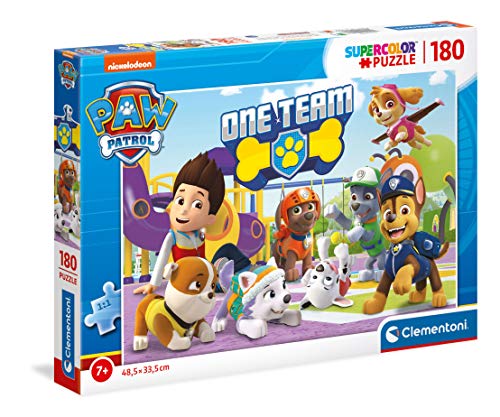 Clementoni 29308 Supercolor Paw Patrol – Puzzle 180 Teile ab 7 Jahren, buntes Kinderpuzzle mit besonderer Leuchtkraft & Farbintensität, Geschicklichkeitsspiel für Kinder von Clementoni