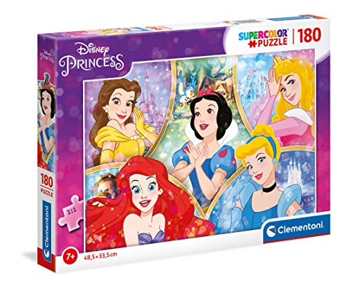 Clementoni 29311 Supercolor Princess – Puzzle 180 Teile ab 7 Jahren, buntes Kinderpuzzle mit besonderer Leuchtkraft & Farbintensität, Geschicklichkeitsspiel für Kinder von Clementoni