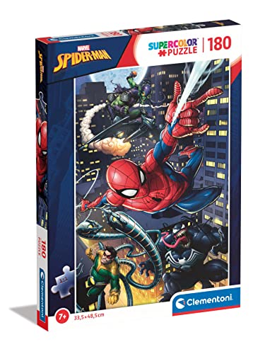 Clementoni - 29782 - Supercolor Puzzle - Marvel Spiderman - Puzzle 180 Teile Ab 7 Jahren, Buntes Kinderpuzzle Mit Besonderer Leuchtkraft & Farbintensität, Geschicklichkeitsspiel Für Kinder von Clementoni