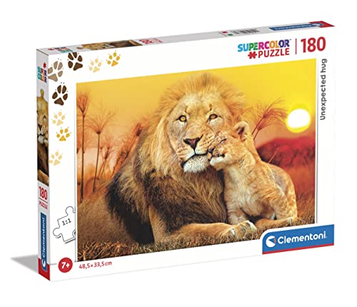 Clementoni - 29785 - Supercolor Puzzle - Unexpected Hug - Puzzle 180 Teile Ab 7 Jahren, Buntes Kinderpuzzle Mit Besonderer Leuchtkraft & Farbintensität, Geschicklichkeitsspiel Für Kinder von Clementoni