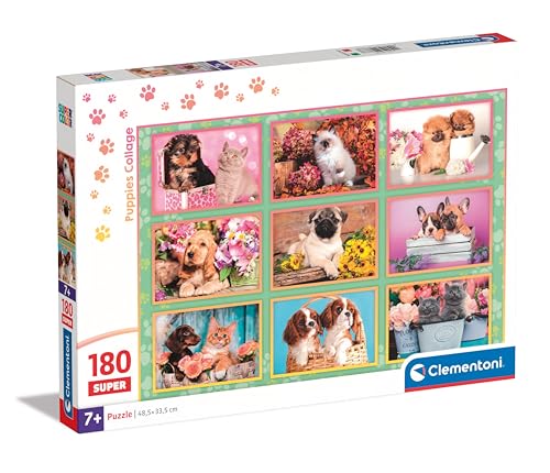 Clementoni 29788 Supercolor Puppies Collage, Puzzle 180 Teile ab 7 Jahren, buntes Kinderpuzzle mit besonderer Leuchtkraft & Farbintensität, Geschicklichkeitsspiel für Kinder-29788, Multicolor von Clementoni