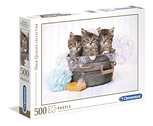Clementoni 35065 Katzen mit Seife – Puzzle 500 Teile, farbenfrohes Legespiel für die ganze Familie, Erwachsenenpuzzle ab 14 Jahren von Clementoni