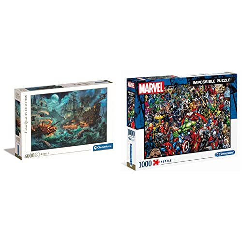 Clementoni 36530 Collection Pirates Battle-Puzzle 6000 Teile ab 14 Jahren, Erwachsenenpuzzle mit Wimmelbild, für die ganze, Mehrfarbig, Medium & 39411 Marvel Universe – 1000 Teile, ab 14 Jahren von Clementoni