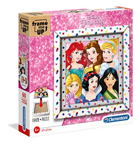 Clementoni 38805 Frame me up Princess – Puzzle 60 Teile ab 4 Jahren, buntes Kinderpuzzle inkl. Rahmen aus Karton, zum Aufhängen ohne Kleber, Geschicklichkeitsspiel für Kinder von Clementoni