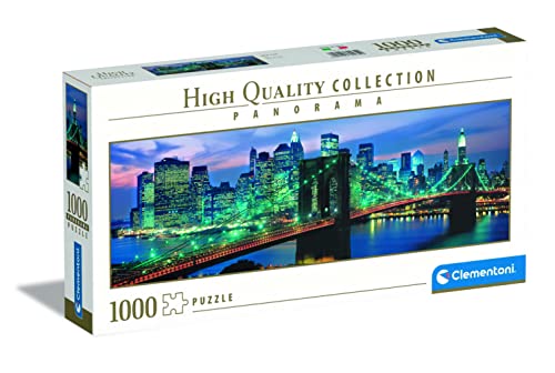 Clementoni 39434 Panorama New York Brooklyn Bridge – Puzzle 1000 Teile ab 9 Jahren, Erwachsenenpuzzle mit Panoramabild, Geschicklichkeitsspiel für die ganze Familie, ideal als Wandbild von Clementoni