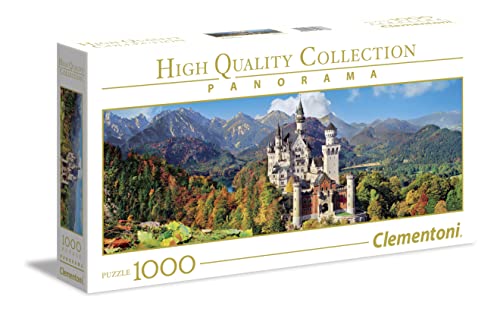 Clementoni 39438 Panorama Neuschwanstein – Puzzle 1000 Teile ab 9 Jahren, Erwachsenenpuzzle mit Panoramabild, Geschicklichkeitsspiel für die ganze Familie, ideal als Wandbild von Clementoni