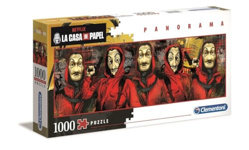 Clementoni 39545 Panorama La Casa de Papel – Puzzle 1000 Teile ab 9 Jahren, Erwachsenenpuzzle mit Panoramabild, Geschicklichkeitsspiel für die ganze Familie, ideal als Wandbild von Clementoni