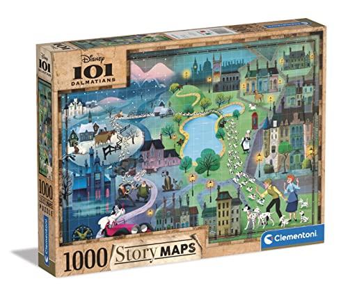 Clementoni - 39665 - Disney Maps - Disney 101 Dalmatians - Puzzle 1000 Teile für Erwachsene und Kinder ab 10 Jahre, herausforderndes Geschicklichkeitsspiel für die ganze Familie von Clementoni