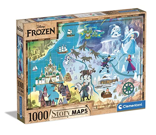 Clementoni - 39666 - Disney Maps - Disney Frozen Puzzle 1000 Teile für Erwachsene und Kinder ab 10 Jahre, herausforderndes Geschicklichkeitsspiel für die ganze Familie von Clementoni