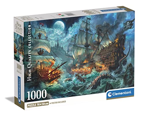 Clementoni 39777 Hochwertige Kollektion – Pirates Battle – 1000 Teile – Puzzle für Erwachsene, Illustration von Paolo Barbieri, hergestellt in Italien, Mehrfarbig von Clementoni