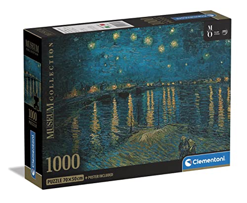 Clementoni 39789 [] Museum Collection-Starry Night Over The Rhone-1000 Teile Erwachsene, Kunst, Puzzle Bilder, Berühmte Gemälde, Made in Italy, Mehrfarbig von Clementoni