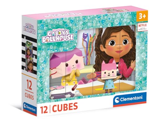 Clementoni Gabby's Dollhouse 12 Würfel Puzzle Kinder - Geschicklichkeitsspiel für Kinder ab 3 Jahren - Sensorik- & Motorikspielzeug 41193 von Clementoni