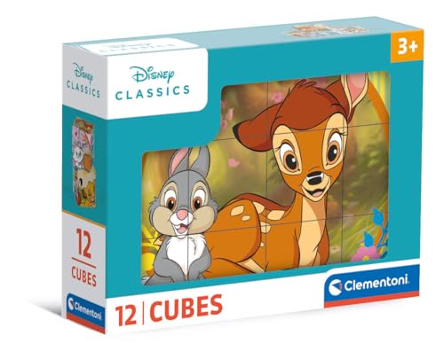 Clementoni Disney Classics 12 Würfel Puzzle Kinder - Geschicklichkeitsspiel für Kinder ab 3 Jahren - Sensorik- & Motorikspielzeug Disney Puzzle 41196 von Clementoni