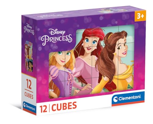 Clementoni Disney Princess 12 Würfel Puzzle Kinder - Geschicklichkeitsspiel für Kinder ab 3 Jahren - Sensorik- & Motorikspielzeug Disney Puzzle 41197 von Clementoni