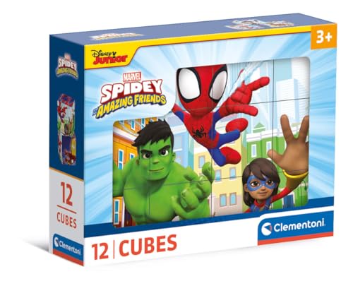 Clementoni Marvel Spidey and His Amazing Friends 12 Würfel Puzzle Kinder - Geschicklichkeitsspiel für Kinder ab 3 Jahren - Sensorik- & Motorikspielzeug 41198 von Clementoni