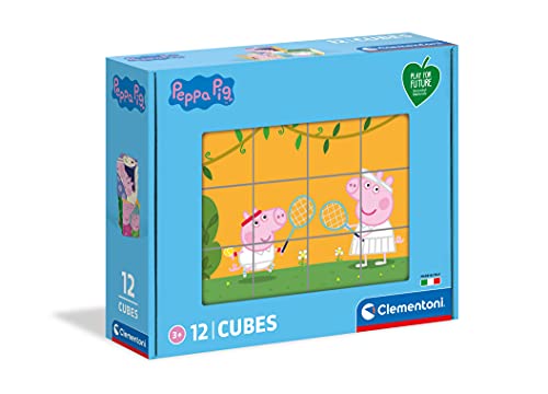 Clementoni 45009 Würfelpuzzle Play for Future Peppa Pig – Puzzle 12 Teile ab 3 Jahren (12 Puzzlewürfel), Kinderpuzzle aus recyceltem & recycelbarem Material, Denkspiel für Kinder von Clementoni