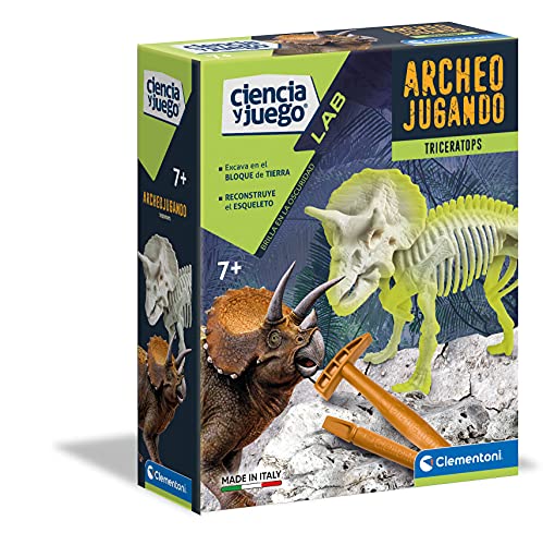 Clementoni - Archäospielende Triceratops phosphoreszierend - wissenschaftliches Spiel zum Graben und Reiten von Dinosauriern ab 7 Jahren, Spielzeug auf Spanisch (55031) von Clementoni